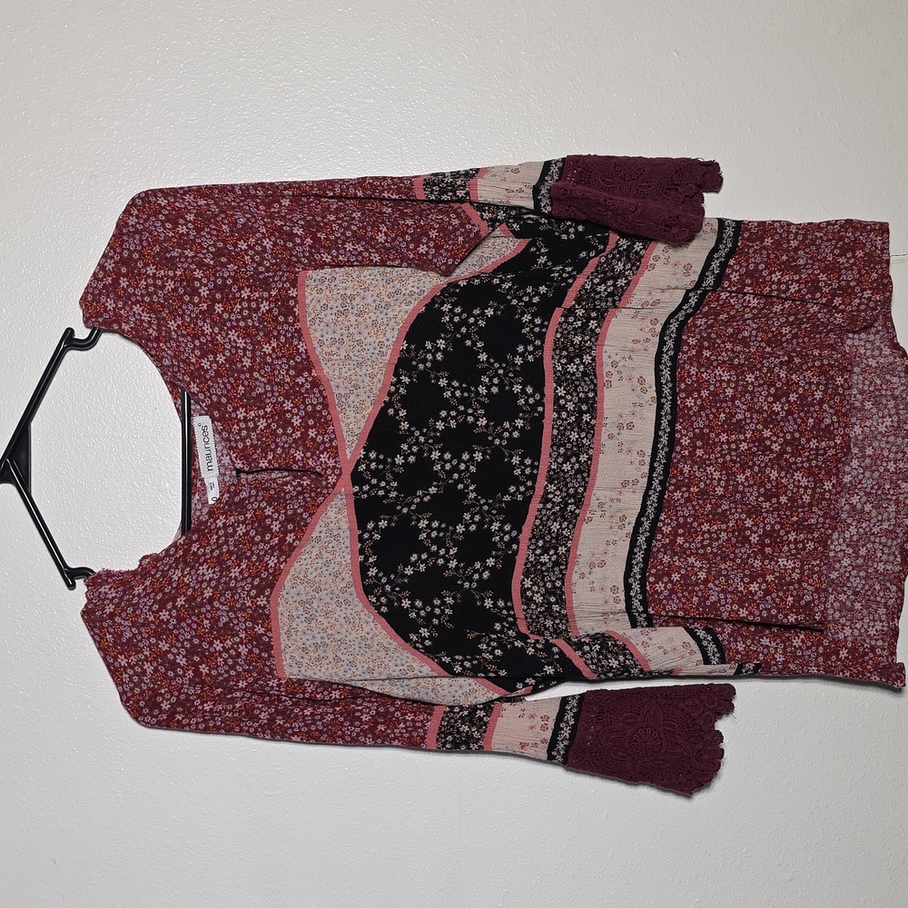 Maurices Burgundy and Black Floral Blouse